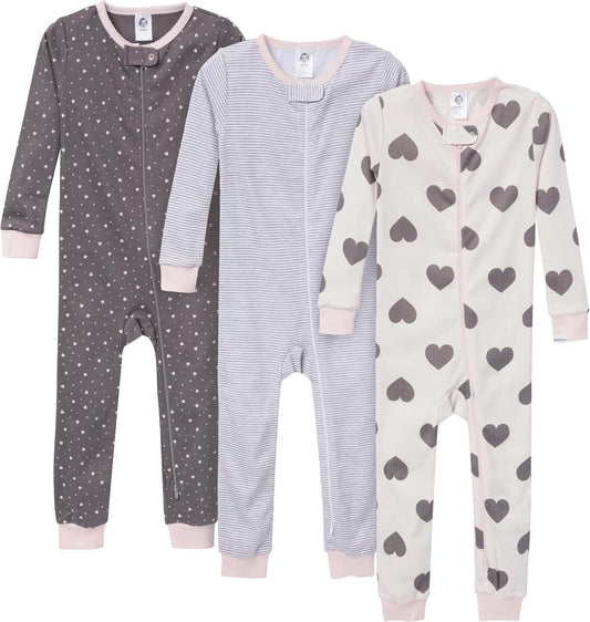 Gerber Baby Girls 3-Pack Snug Fit Footless One Piece Cotton Pajamas