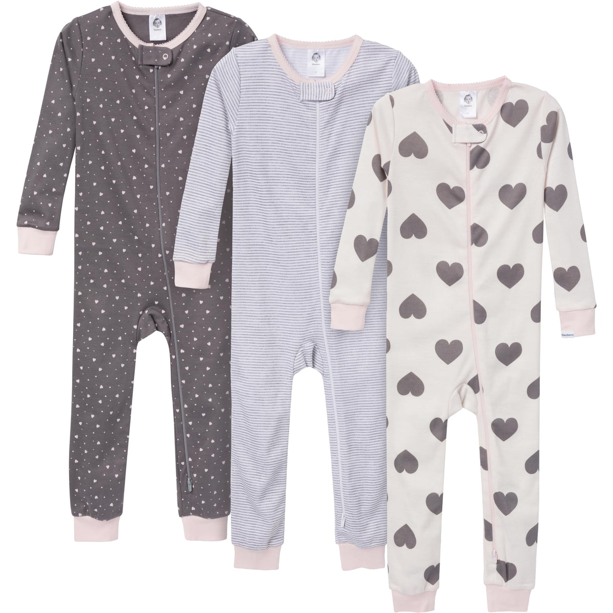 Gerber Baby Girls 3-Pack Snug Fit Footless One Piece Cotton Pajamas
