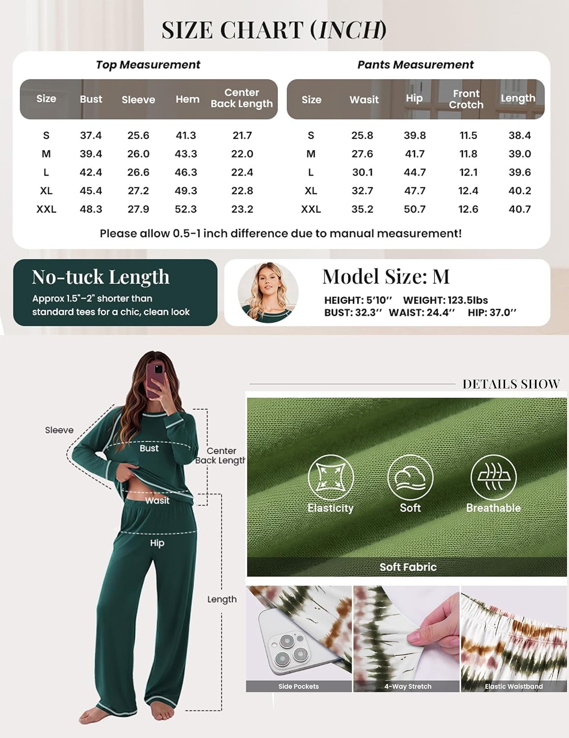 Ekouaer Womens Pajamas Long Sleeve Pjs Soft Loungewear 2 Piece Lounge Sets