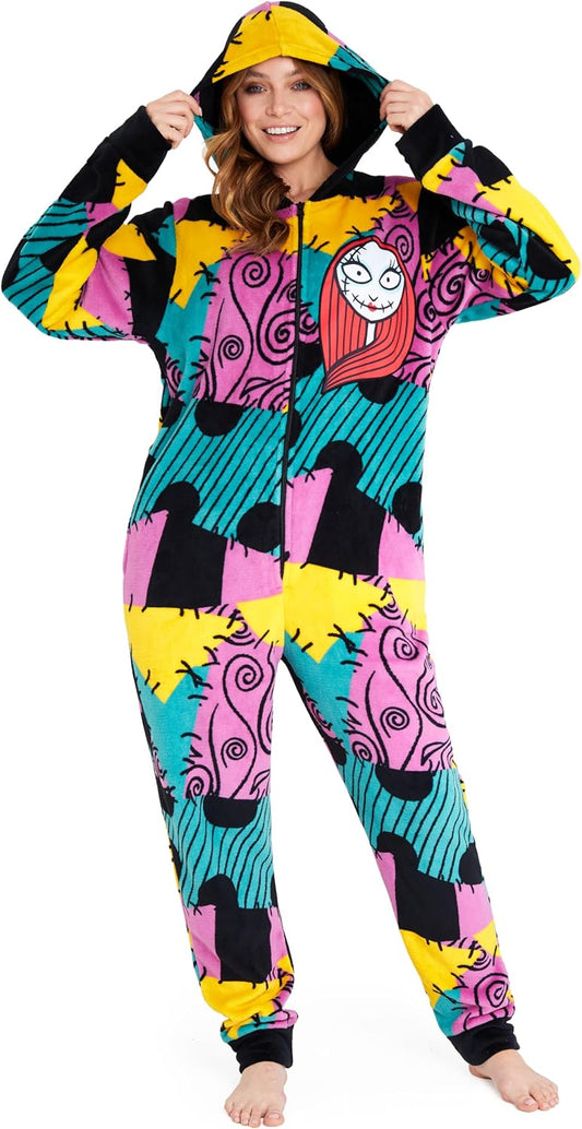 Disney The Nightmare Before Christmas One Piece Pajamas for Women, Teens, Fleece Jumpsuit With Hood, Halloween Gifts