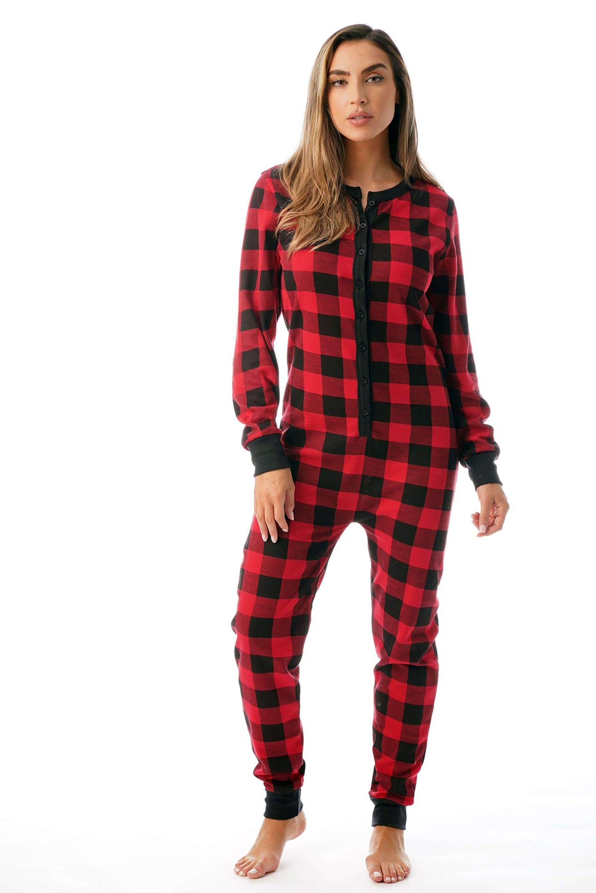 #followme Womens Henley Thermal Onesie Buffalo Plaid and Tie Dye