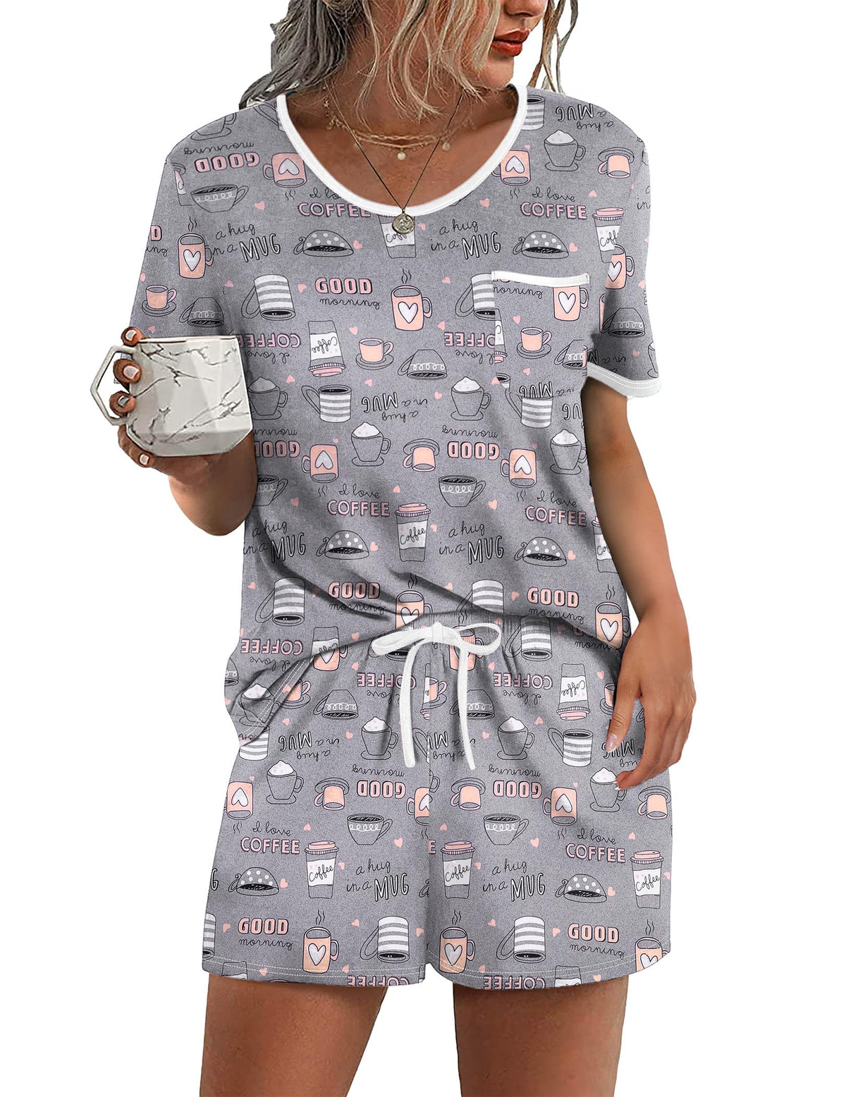 Ekouaer Pajamas for Womens Set 2 Piece Soft Sleepwear, Chest Pocket