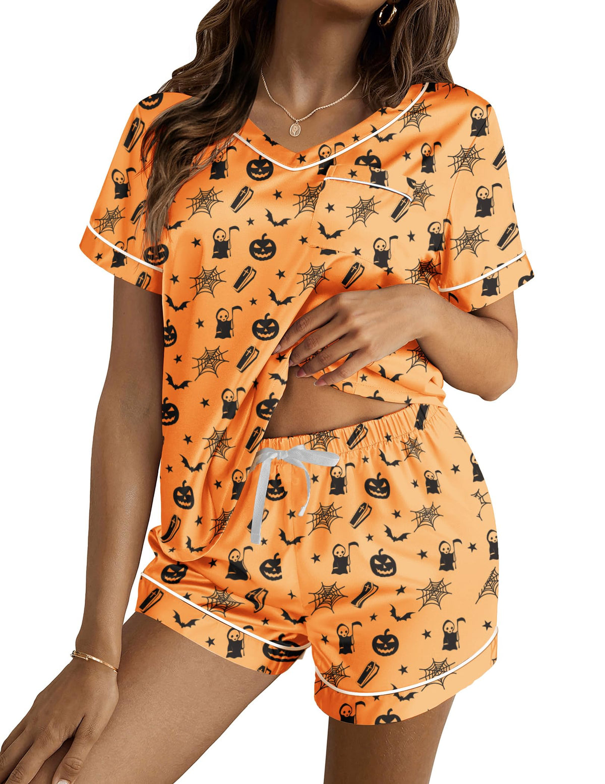 Ekouaer Silk Pajama for Women Short Sleeve Satin Pj Set Two Piece XS-XXL