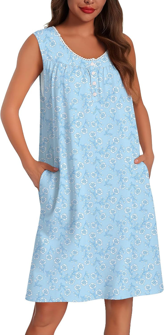 Ekouaer Cotton Nightgowns for Women Tank Sleeveless Night Gowns
