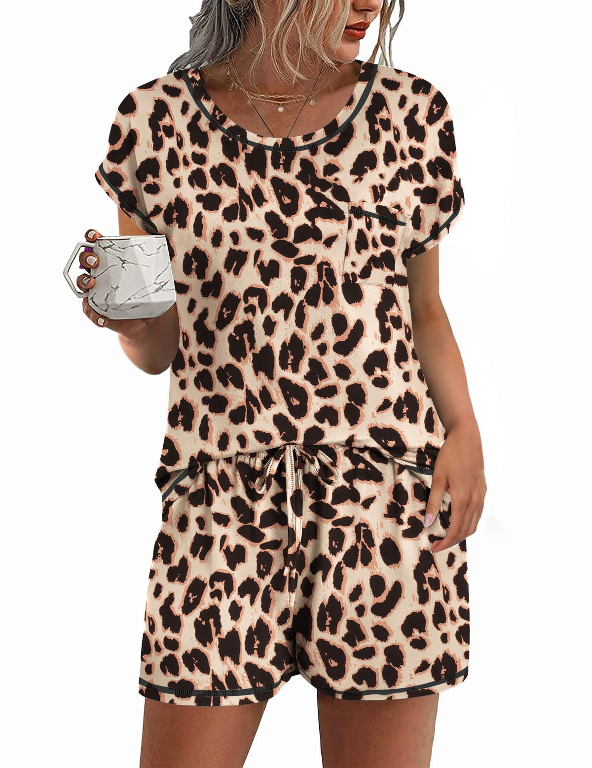Ekouaer Womens Pajama Sets 2 Piece Pjs Short Sleeve Top and Shorts