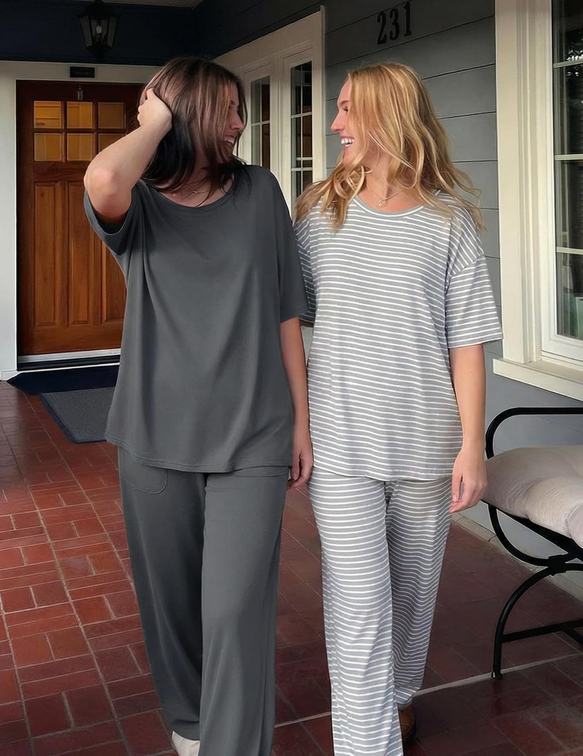 Ekouaer 2 Pack Womens Pajamas Sets Short Sleeve Long Pants Pjs Lounge Set
