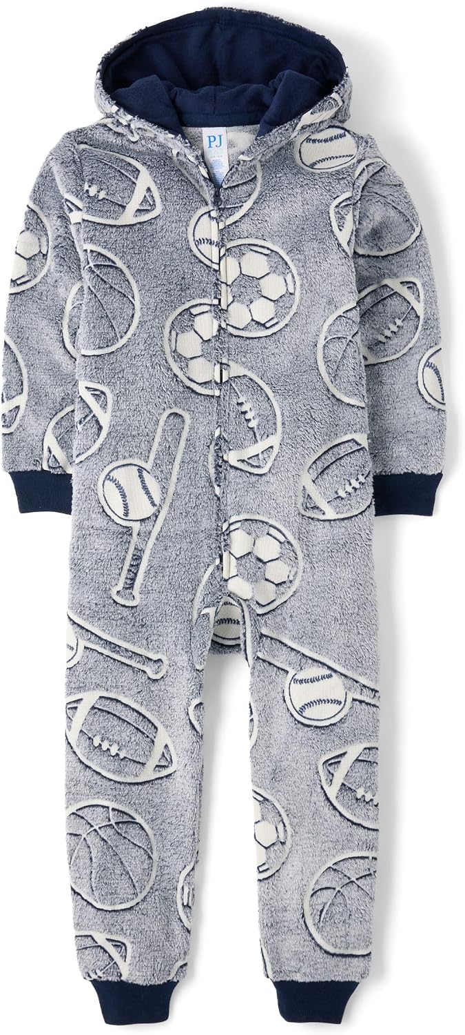 The Children's Place boys Long Sleeve Fleece Hooded Zip Front One Piece Pajamas