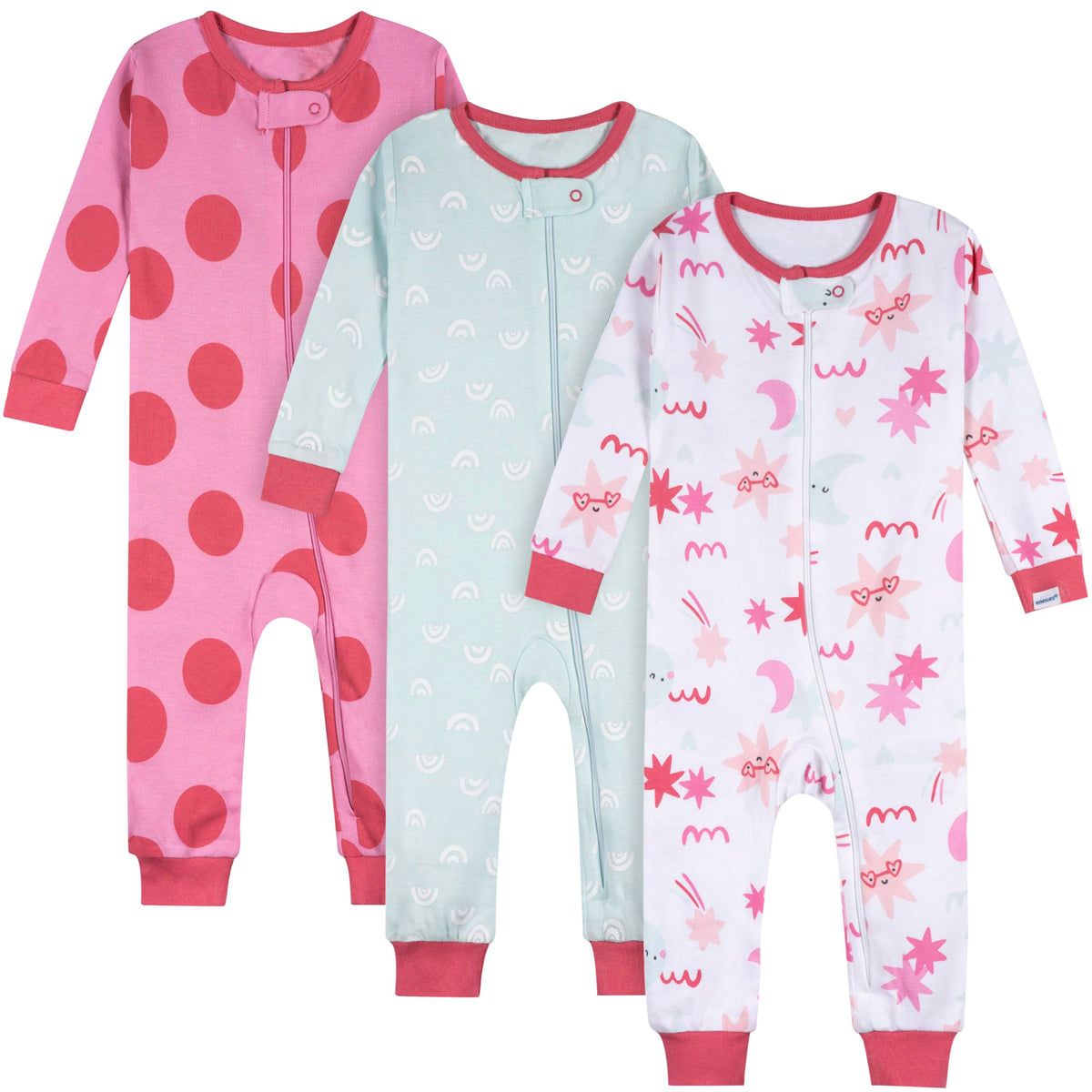 Onesies Brand Baby Girls 3-Pack Snug Fit One Piece Cotton Pajamas