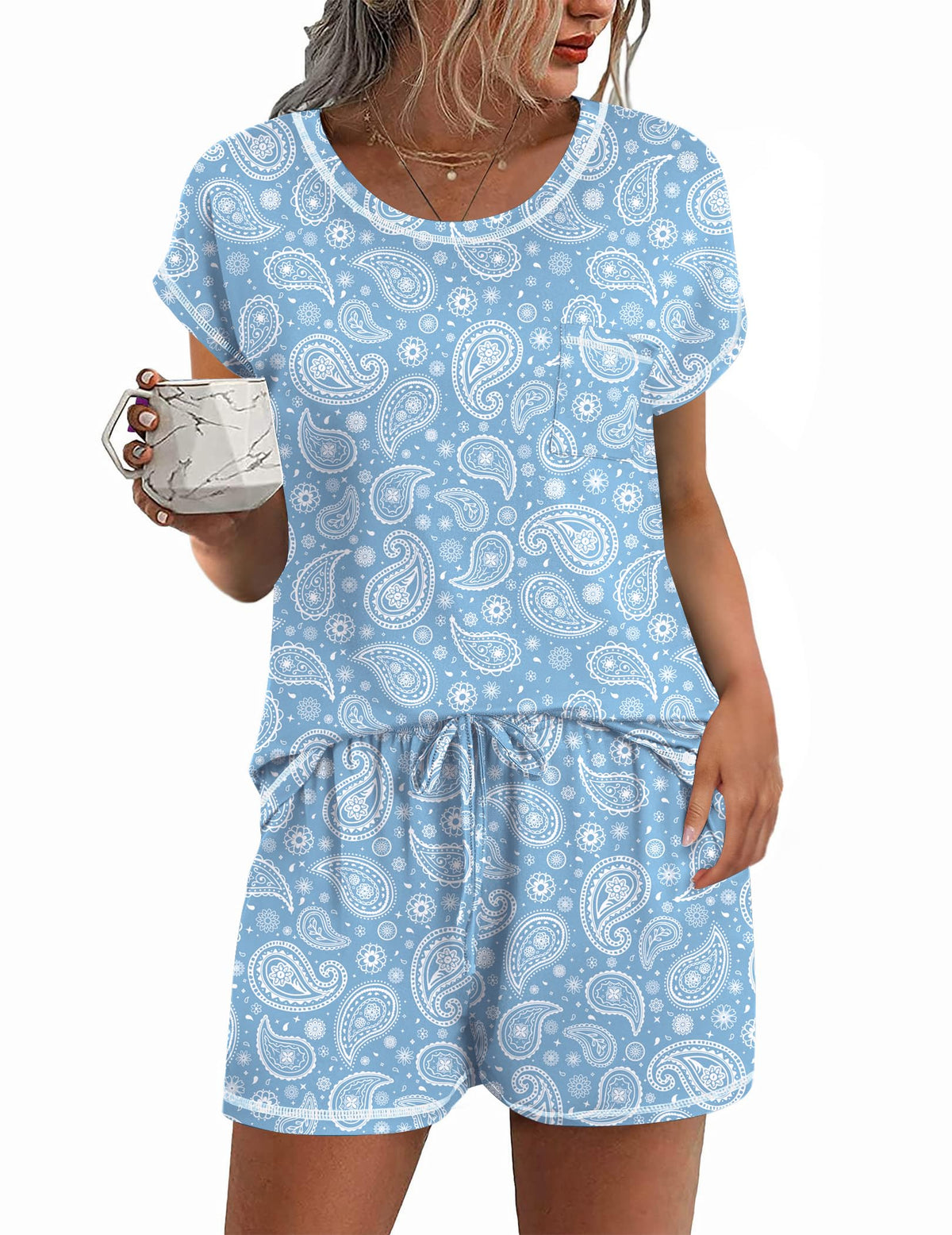 Ekouaer Womens Pajama Sets 2 Piece Pjs Short Sleeve Top and Shorts