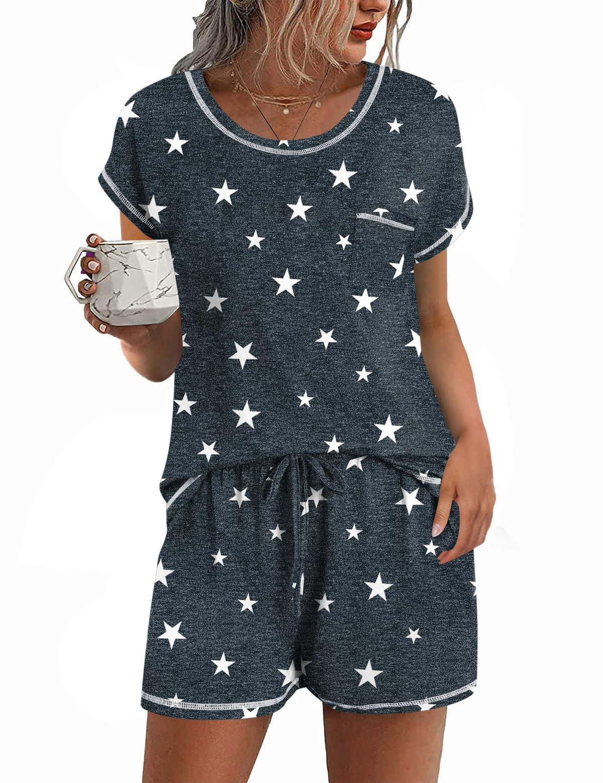 Ekouaer Womens Pajama Sets 2 Piece Pjs Short Sleeve Top and Shorts