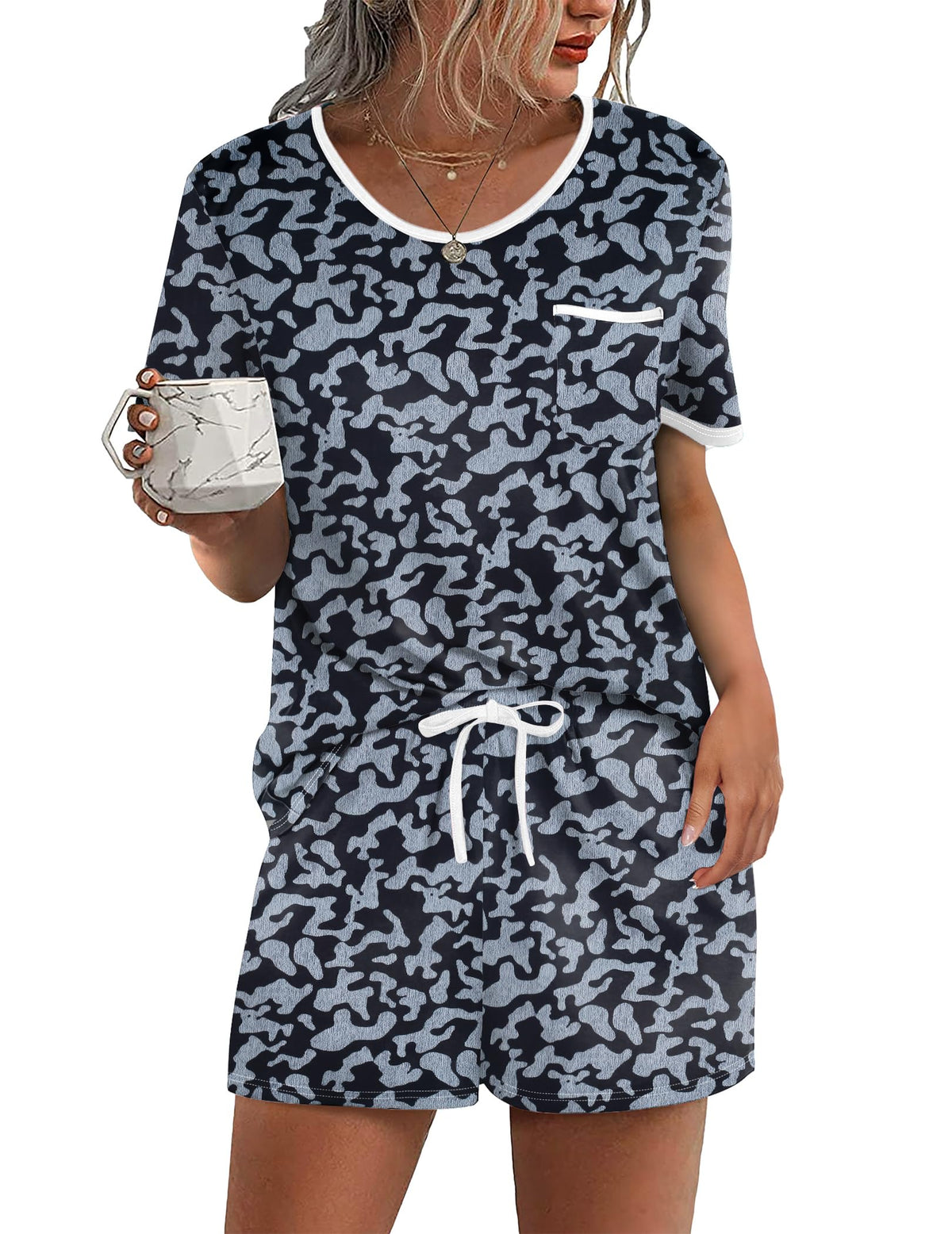 Ekouaer Pajamas for Womens Set 2 Piece Soft Sleepwear, Chest Pocket