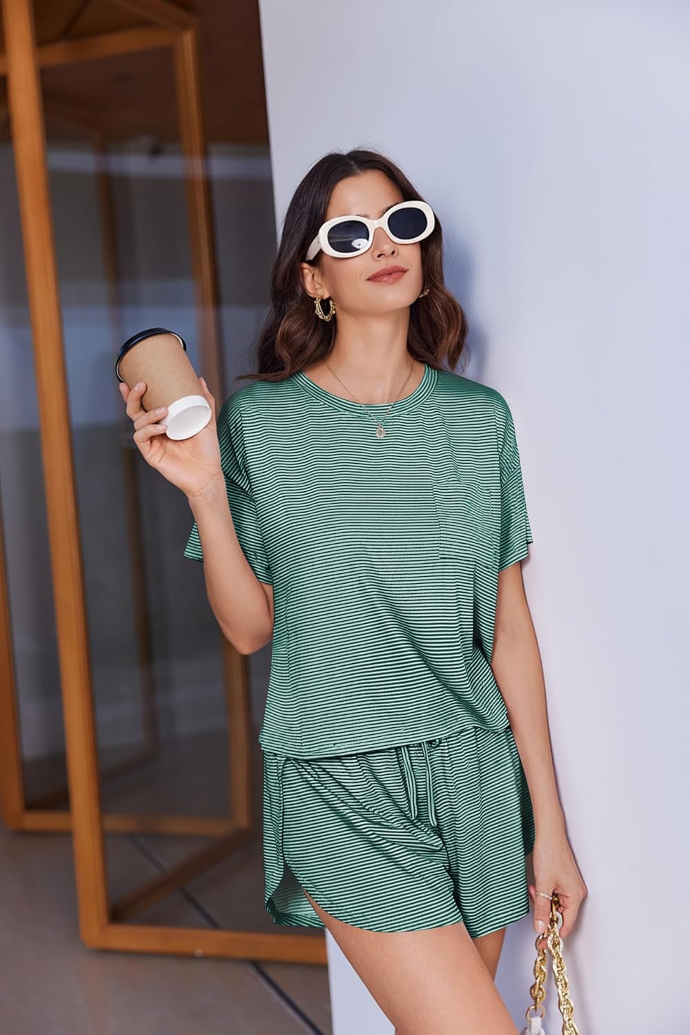 Ekouaer Womens Pajama Sets Sexy Lounge Sets Side Split Short Pj Sets