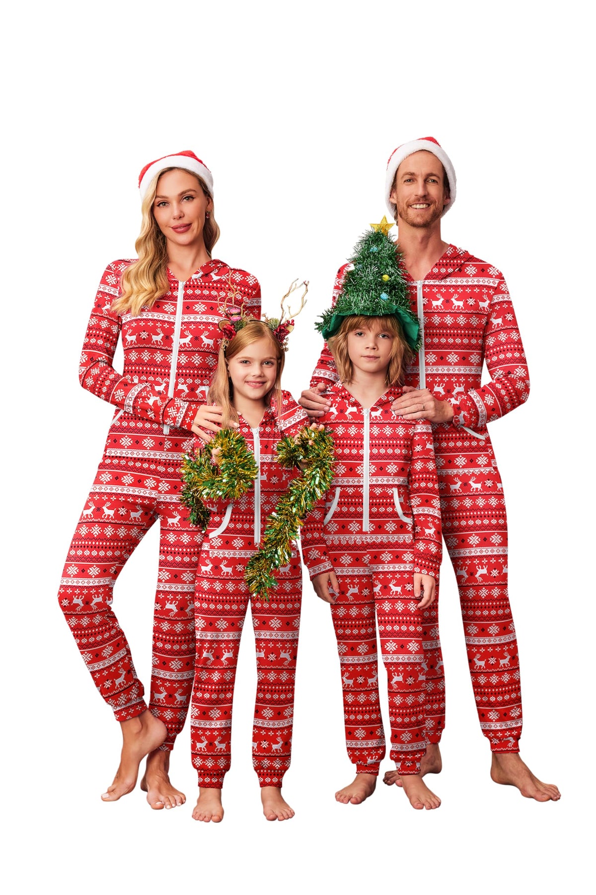 Ekouaer Family Christmas Onesie Pajamas Matching Sets Hooded One Piece Pjs