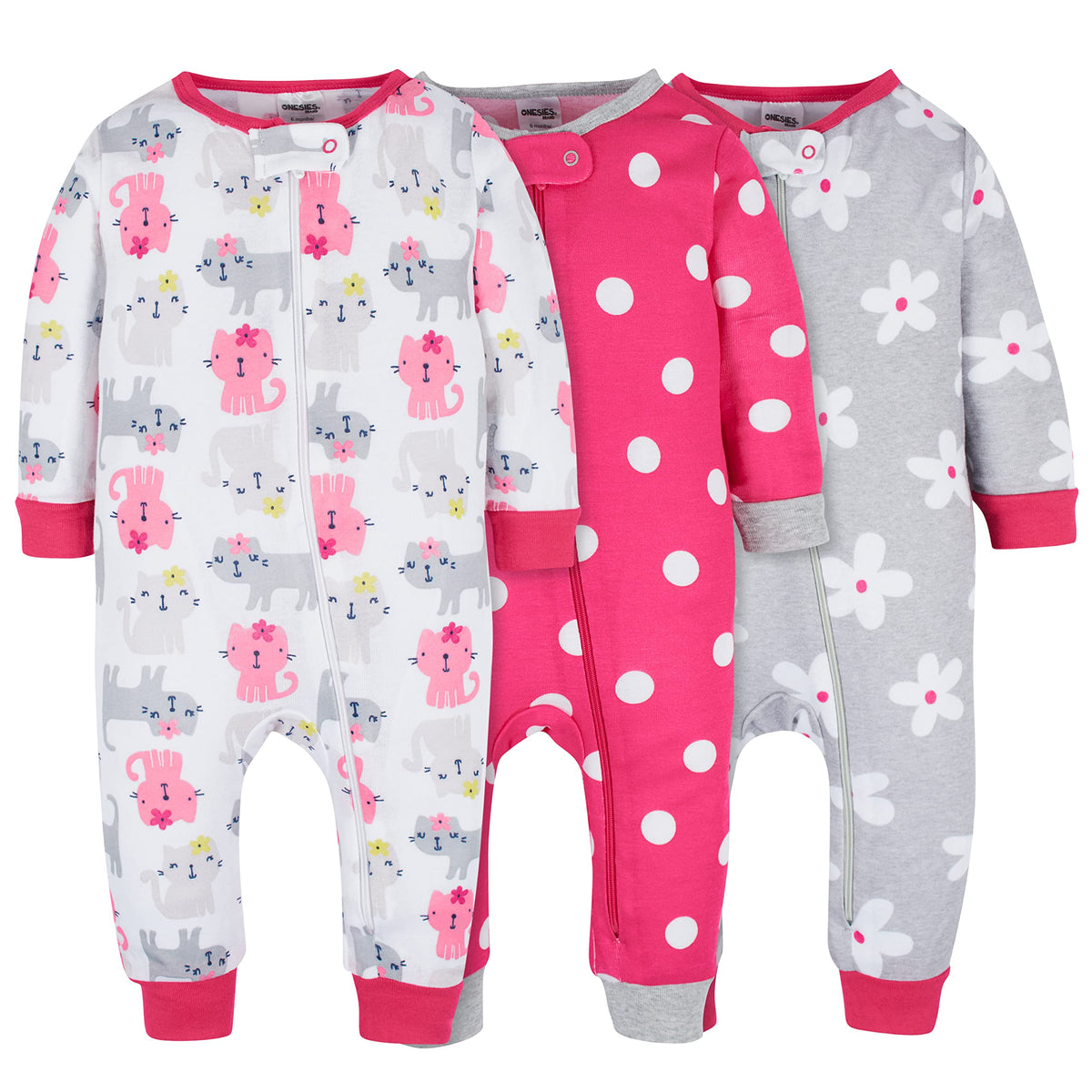 Onesies Brand Baby Girls 3-Pack Snug Fit One Piece Cotton Pajamas