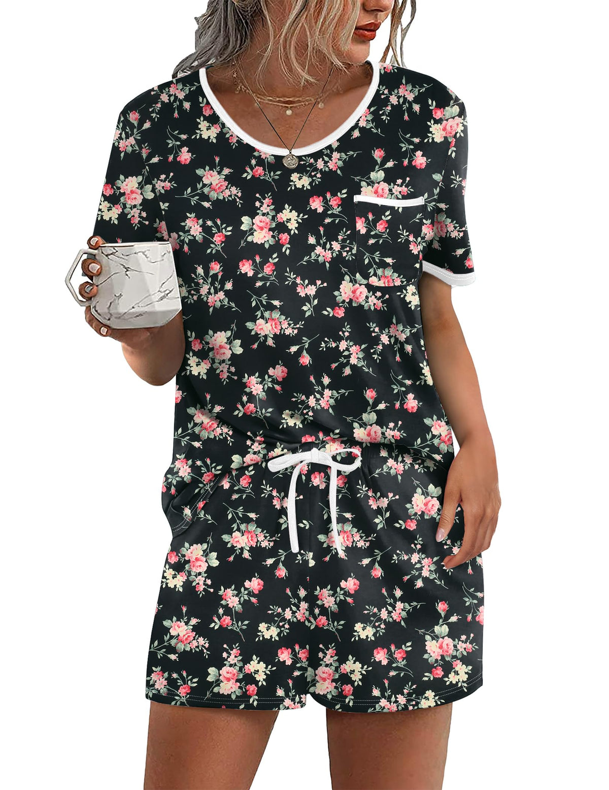 Ekouaer Pajamas for Womens Set 2 Piece Soft Sleepwear, Chest Pocket
