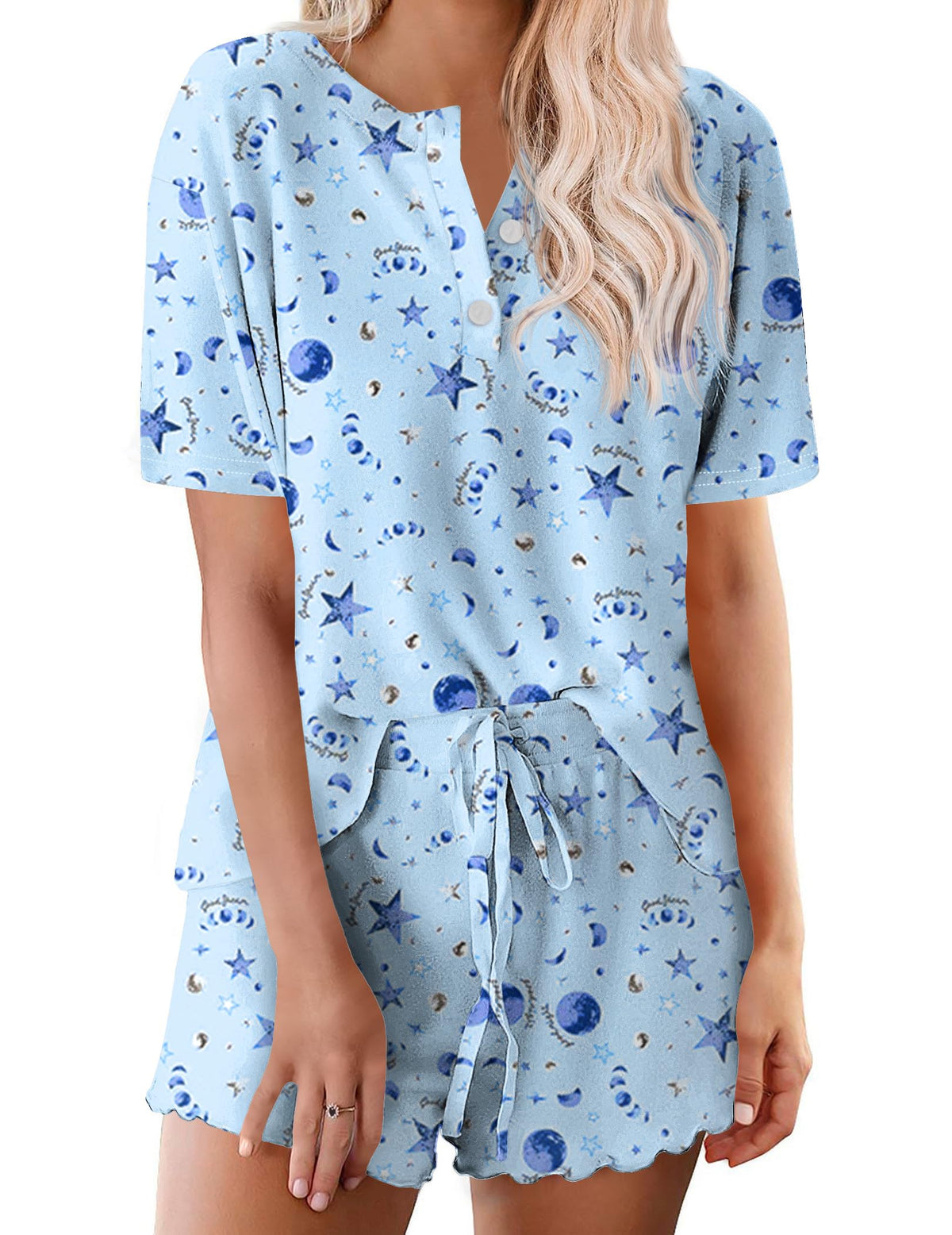 Ekouaer Pajamas Set for Women Short Sleeve Lounge Set 2 Piece Soft Cute Pjs