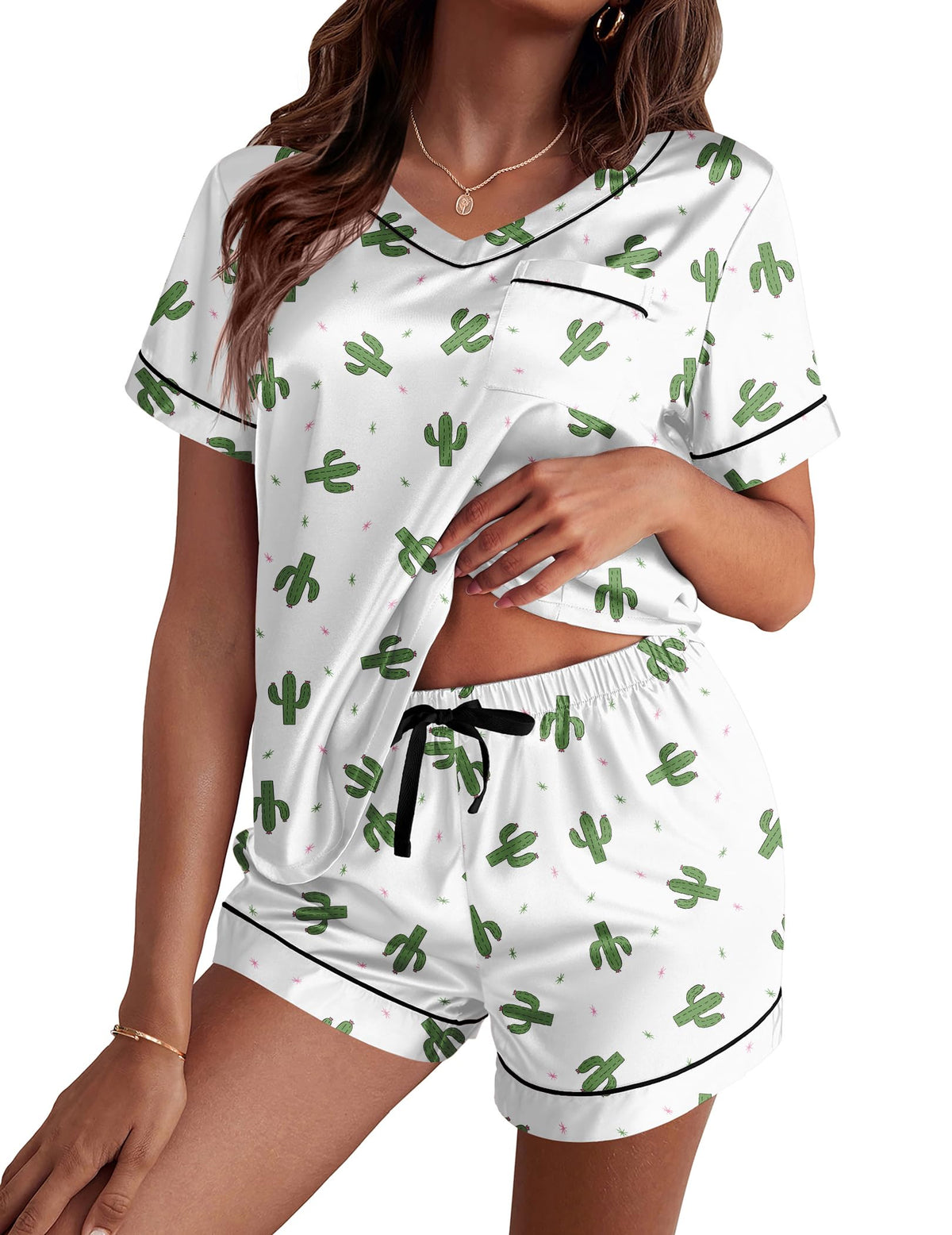 Ekouaer Silk Pajama for Women Short Sleeve Satin Pj Set Two Piece XS-XXL