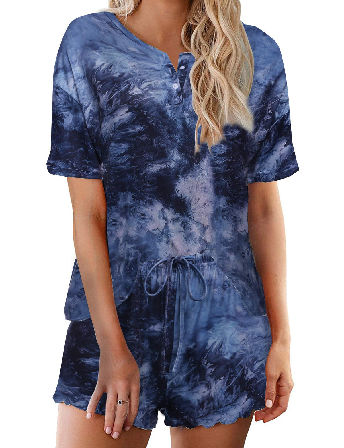 Ekouaer Pajamas Set for Women Short Sleeve Lounge Set 2 Piece Soft Cute Pjs