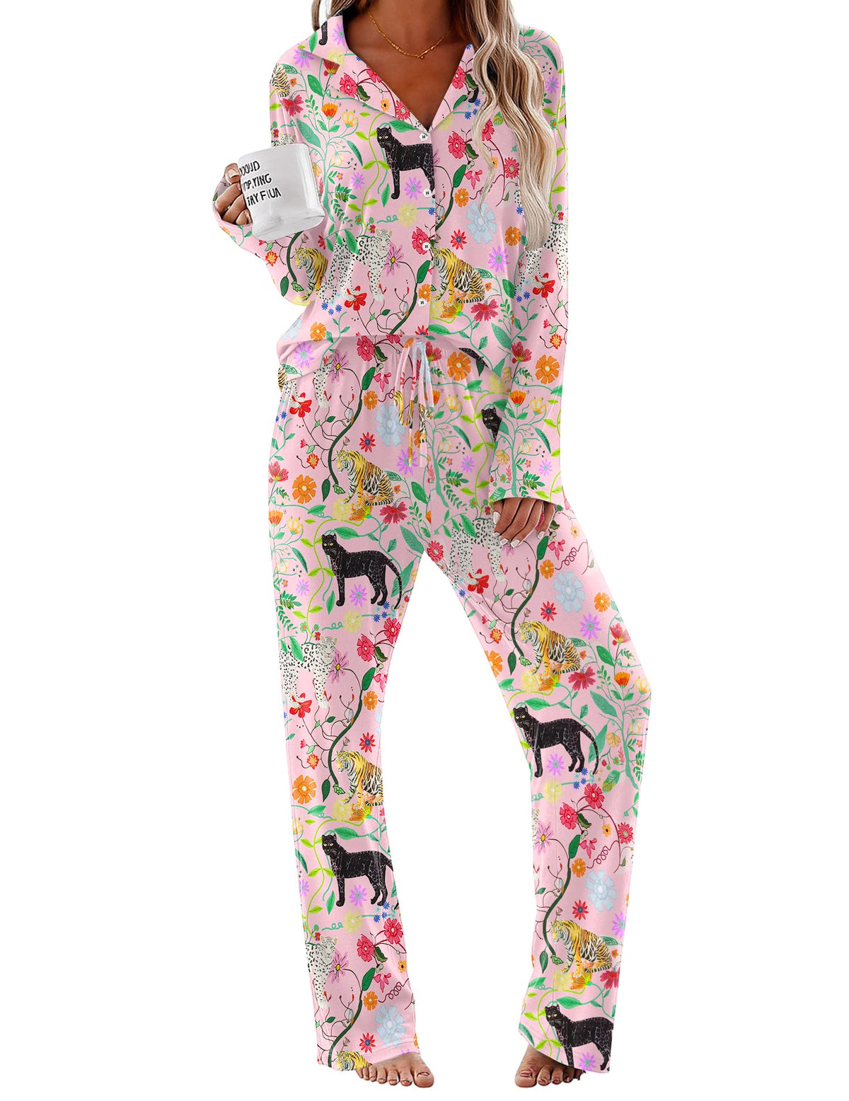 Ekouaer Pajamas for Women Set Button Up Pjs 2 Piece Long Sleeve Lounge Sets