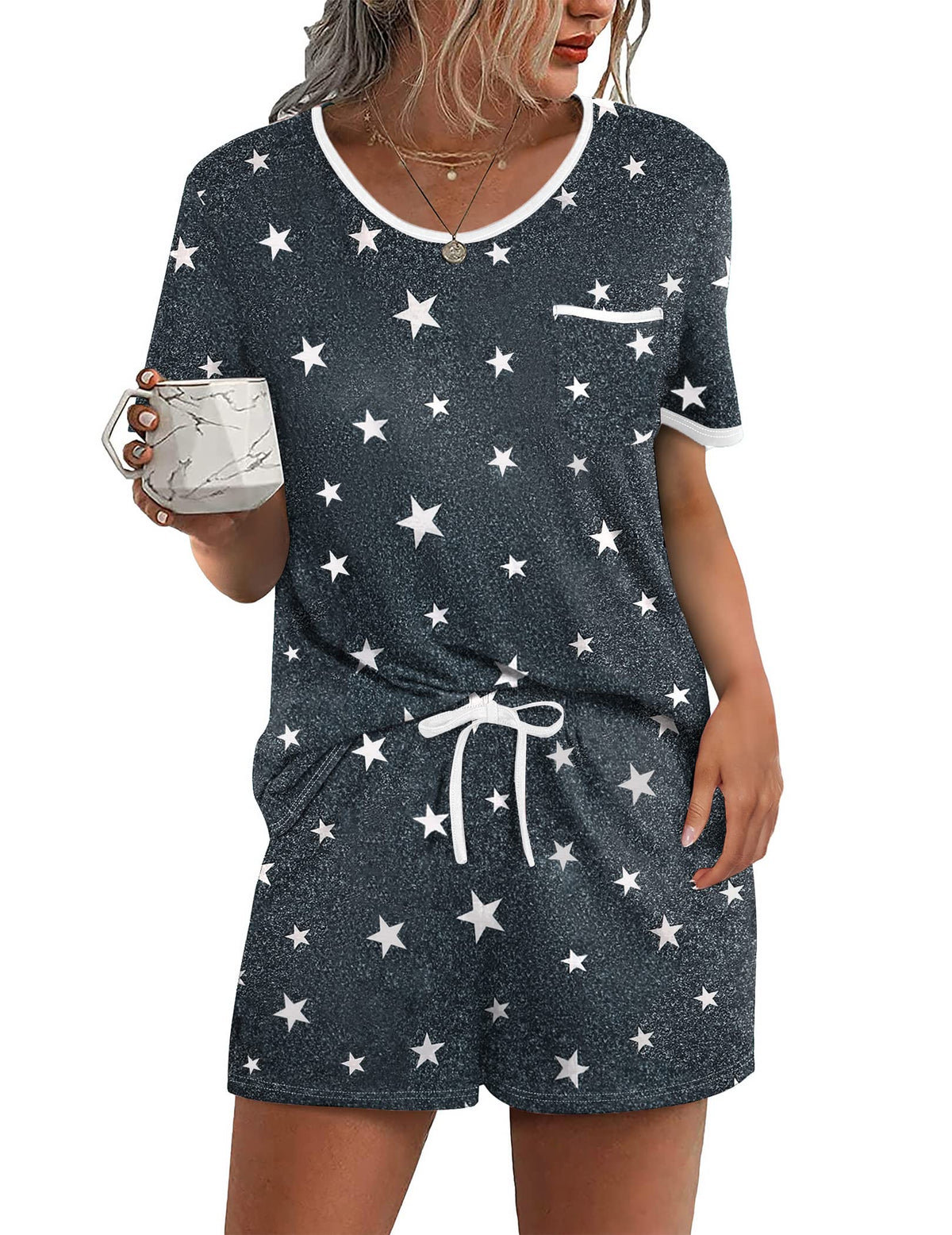 Ekouaer Pajamas for Womens Set 2 Piece Soft Sleepwear, Chest Pocket
