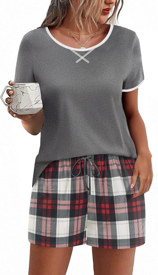 Ekouaer Women Pajama Set Casual Shorts Sets Short Leeve Lounge Set