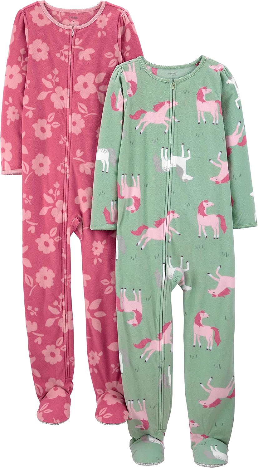 Simple Joys by Carter's Girls' 2-Pack Loose-fit Fleece Footed Pajamas