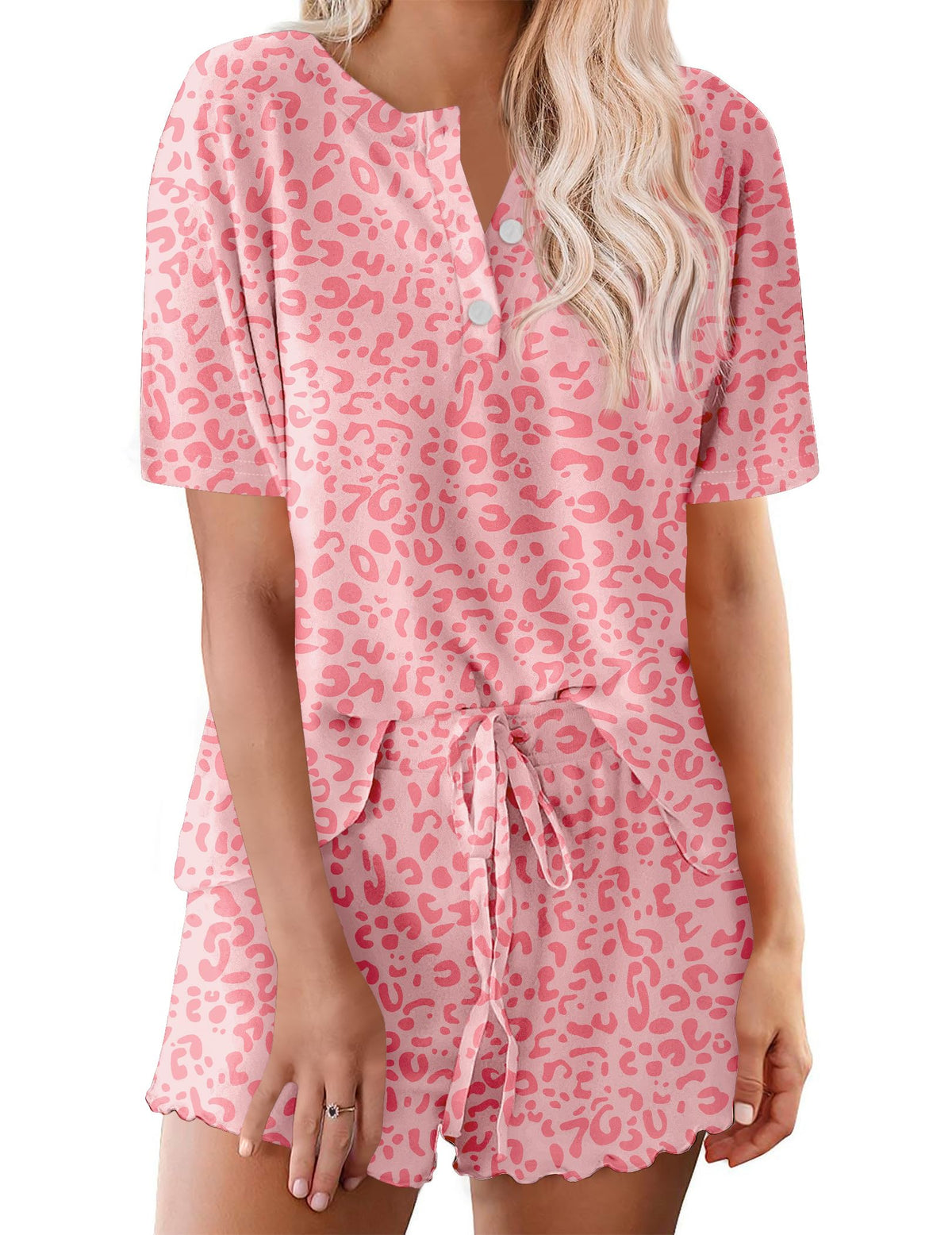 Ekouaer Pajamas Set for Women Short Sleeve Lounge Set 2 Piece Soft Cute Pjs