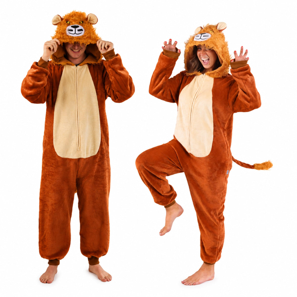 Funziez! Slim Fit Adult Onesie - Animal Costume - Plush Unisex Halloween One Piece Cosplay Suit for Women and Men