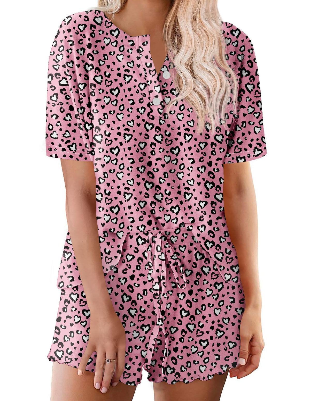 Ekouaer Pajamas Set for Women Short Sleeve Lounge Set 2 Piece Soft Cute Pjs
