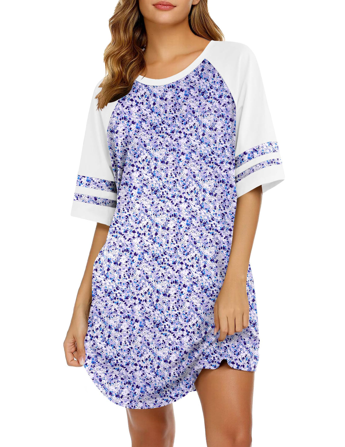 Ekouaer Cotton Nightgowns for Women Color Block Short Sleeve Sleep Shirts