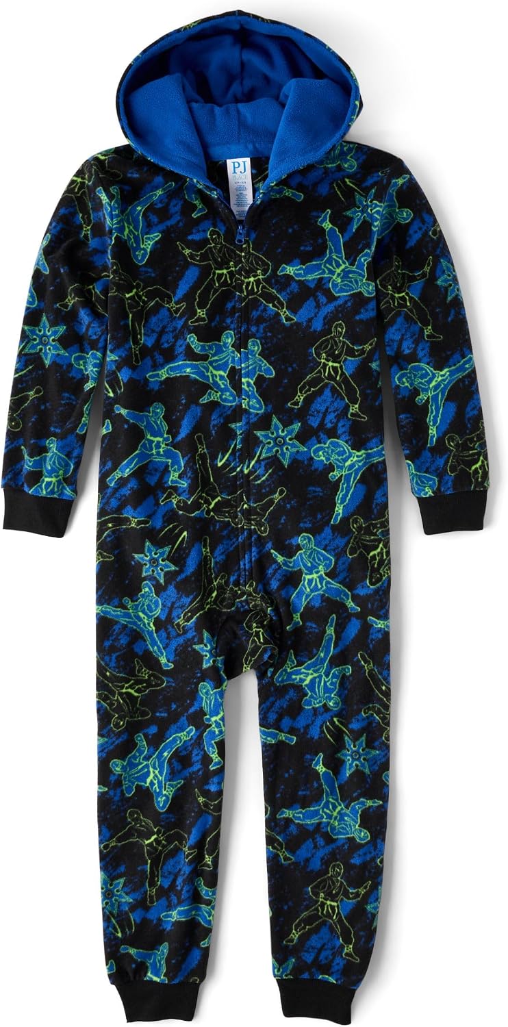 The Children's Place boys Long Sleeve Fleece Hooded Zip Front One Piece Pajamas