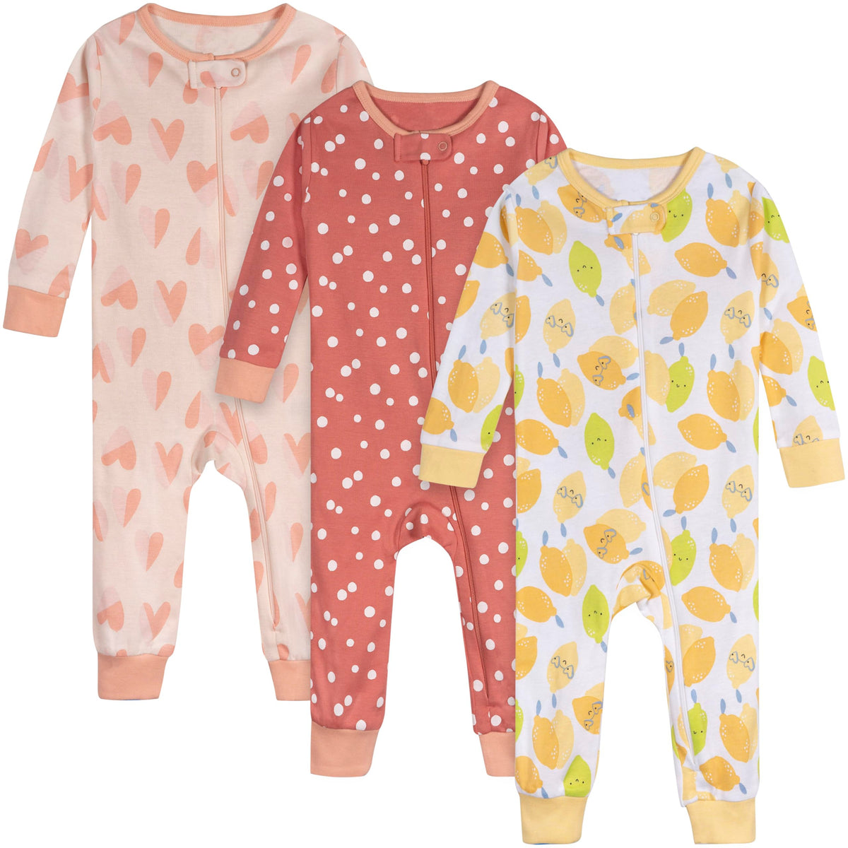 Onesies Brand Baby Girls 3-Pack Snug Fit One Piece Cotton Pajamas