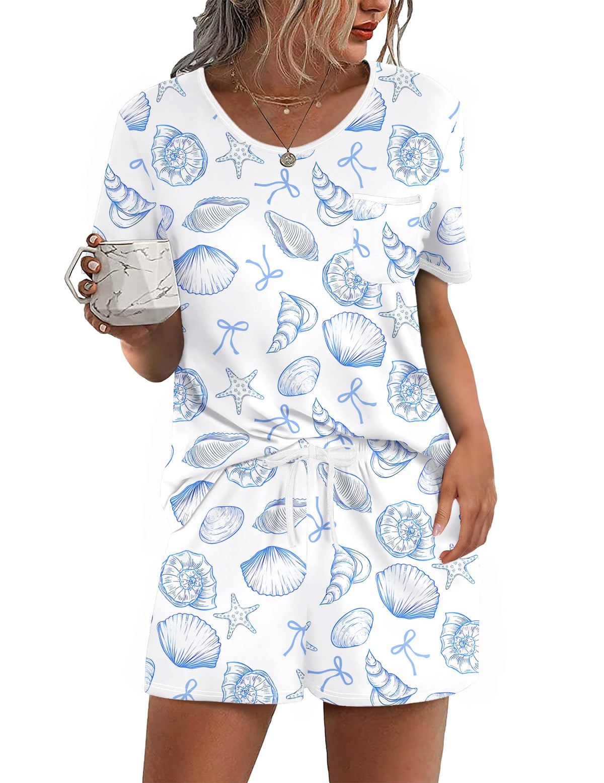 Ekouaer Pajamas for Womens Set 2 Piece Soft Sleepwear, Chest Pocket