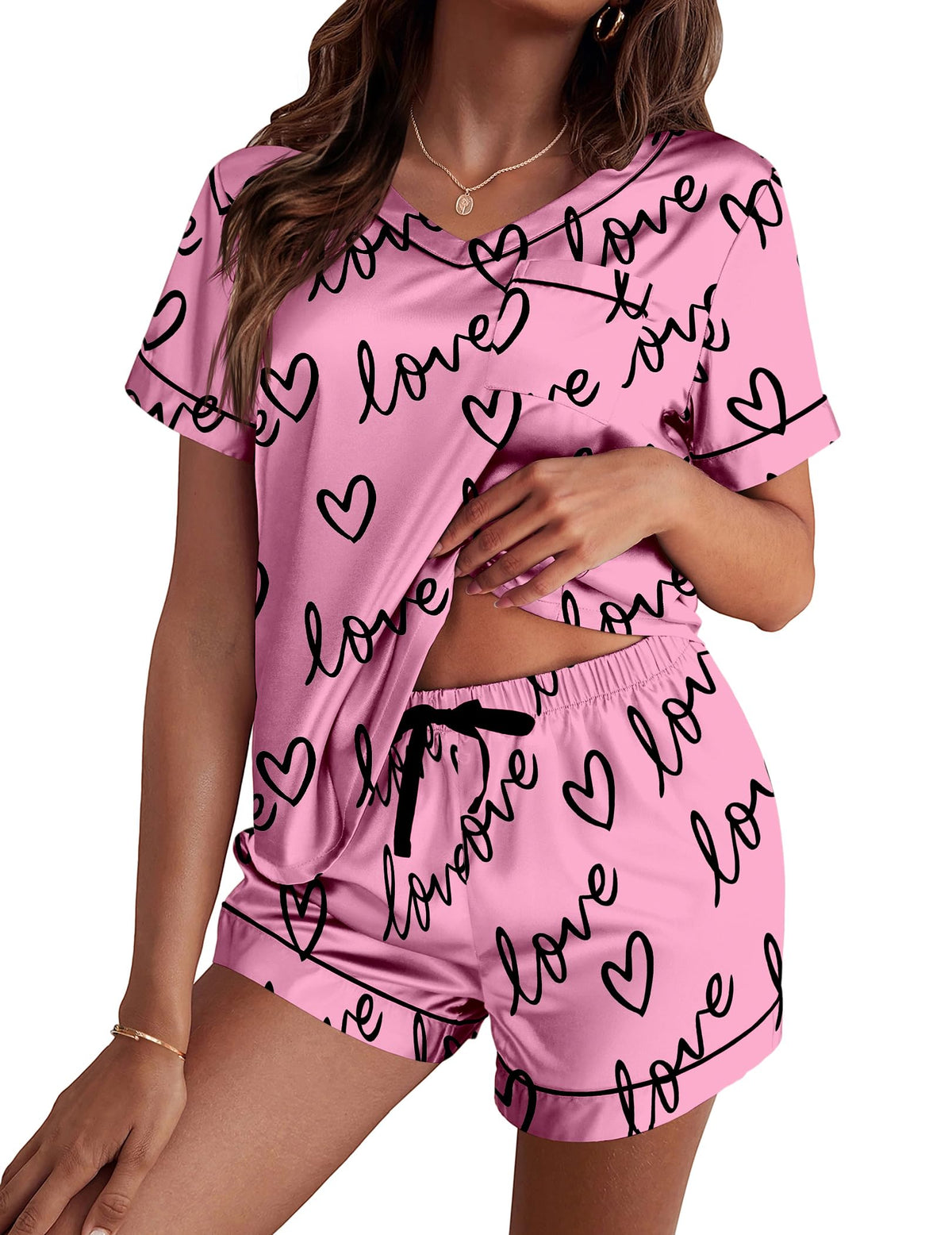 Ekouaer Silk Pajama for Women Short Sleeve Satin Pj Set Two Piece XS-XXL