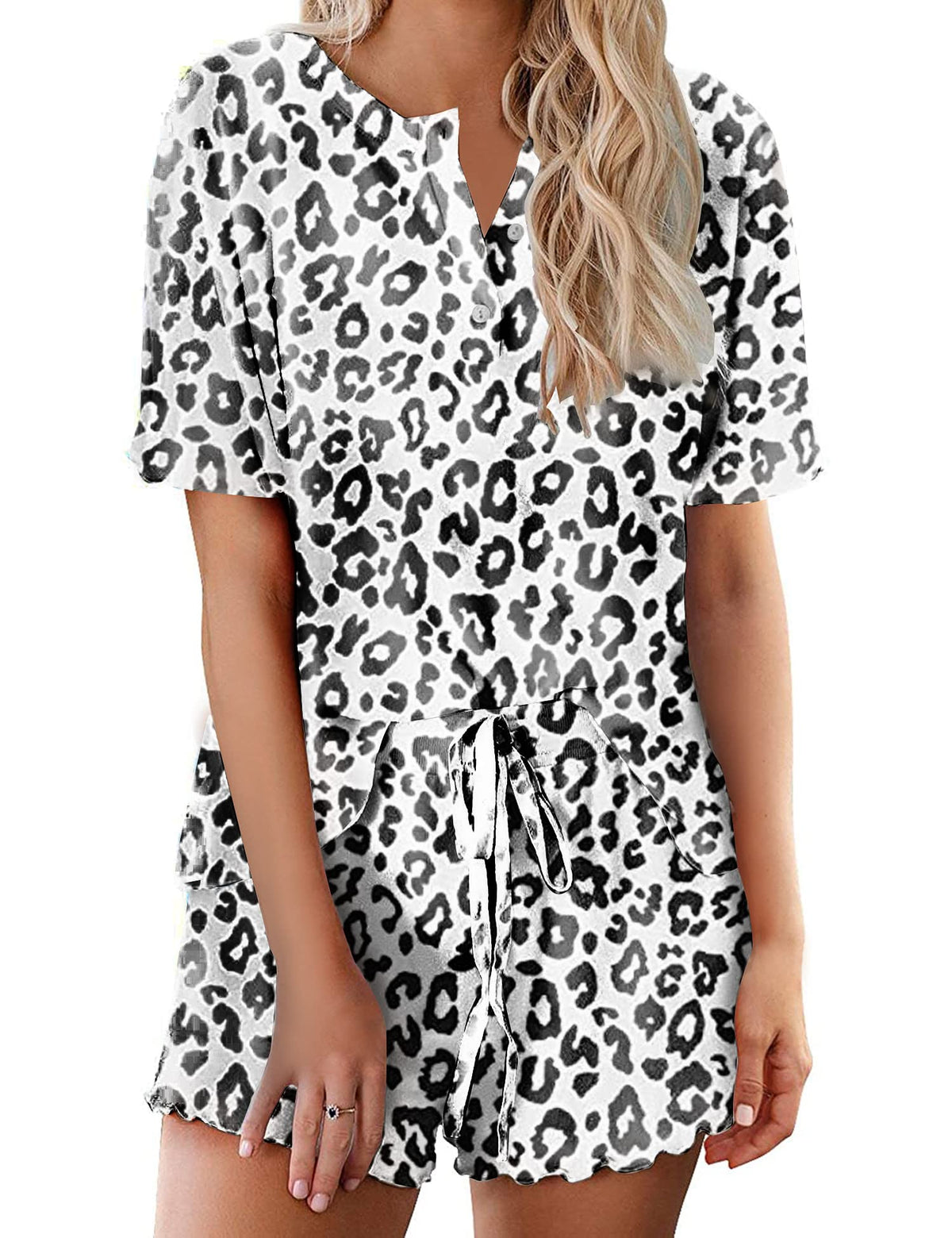 Ekouaer Pajamas Set for Women Short Sleeve Lounge Set 2 Piece Soft Cute Pjs