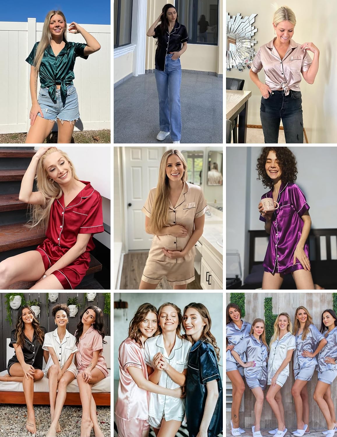 Ekouaer Womens Pajamas Silk Satin Short Sleeve Button Down Pjs Shorts Set