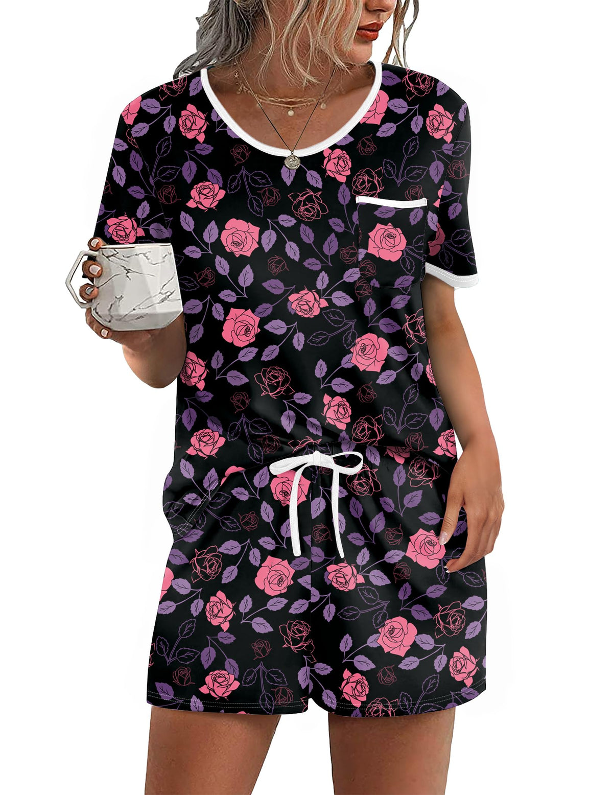 Ekouaer Pajamas for Womens Set 2 Piece Soft Sleepwear, Chest Pocket