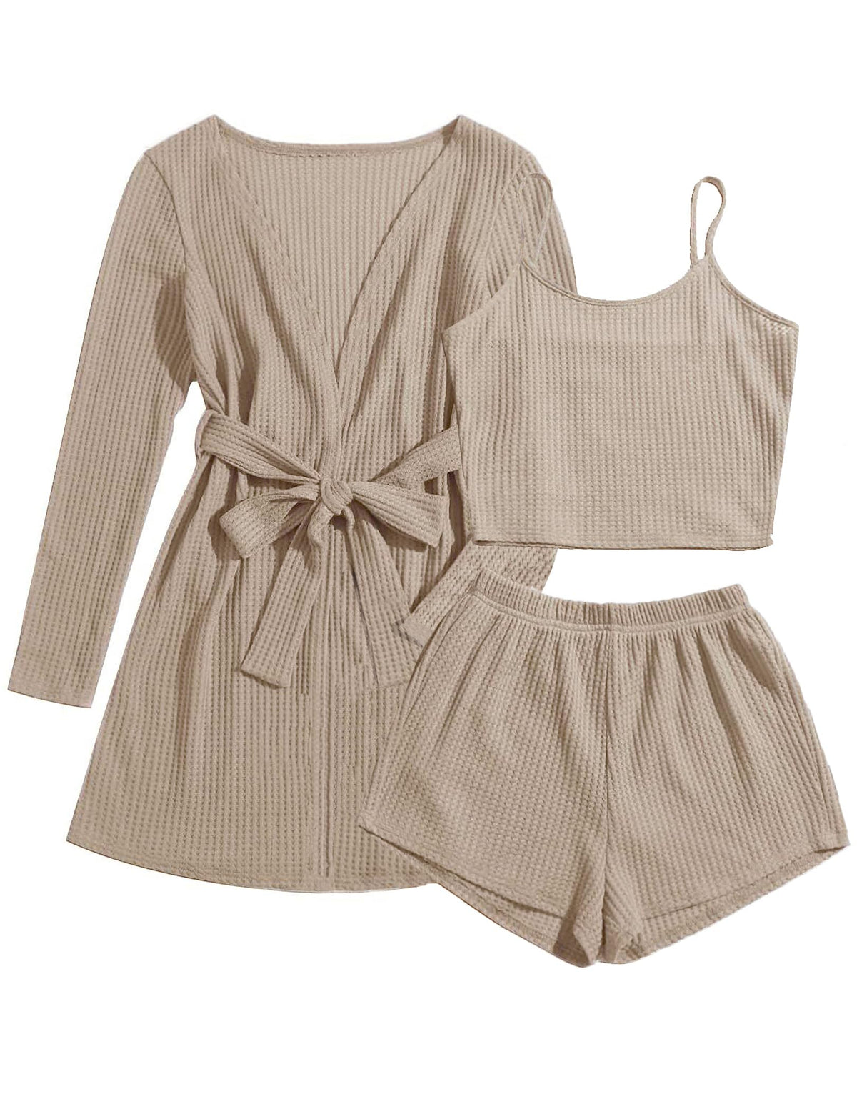 Ekouaer Pajamas for Women Set 3 Piece Soft Waffle Knit Loungewear Outfit