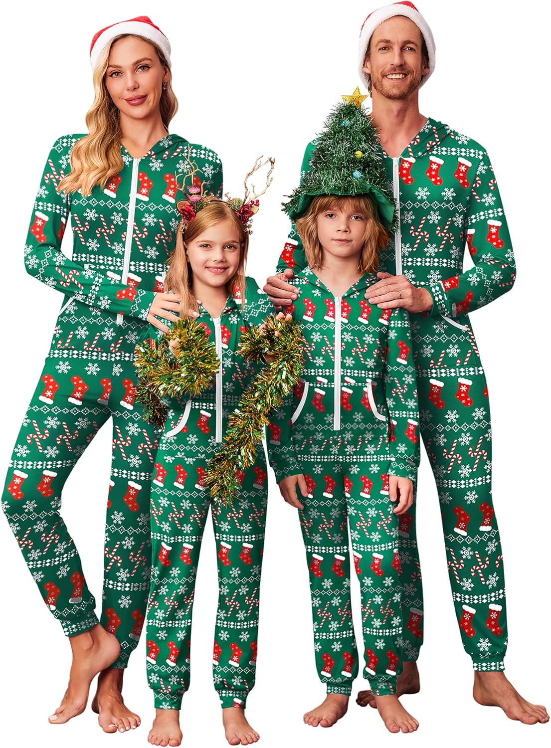 Ekouaer Family Christmas Onesie Pajamas Matching Sets Hooded One Piece Pjs