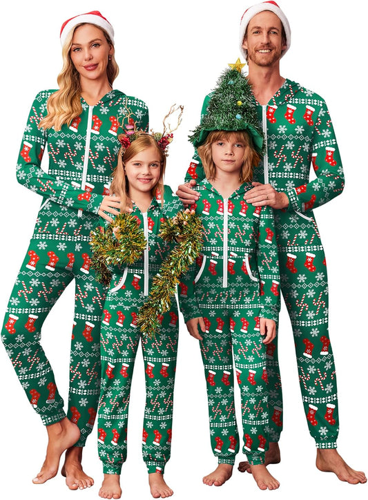 Ekouaer Family Christmas Onesie Pajamas Matching Sets Hooded One Piece Pjs