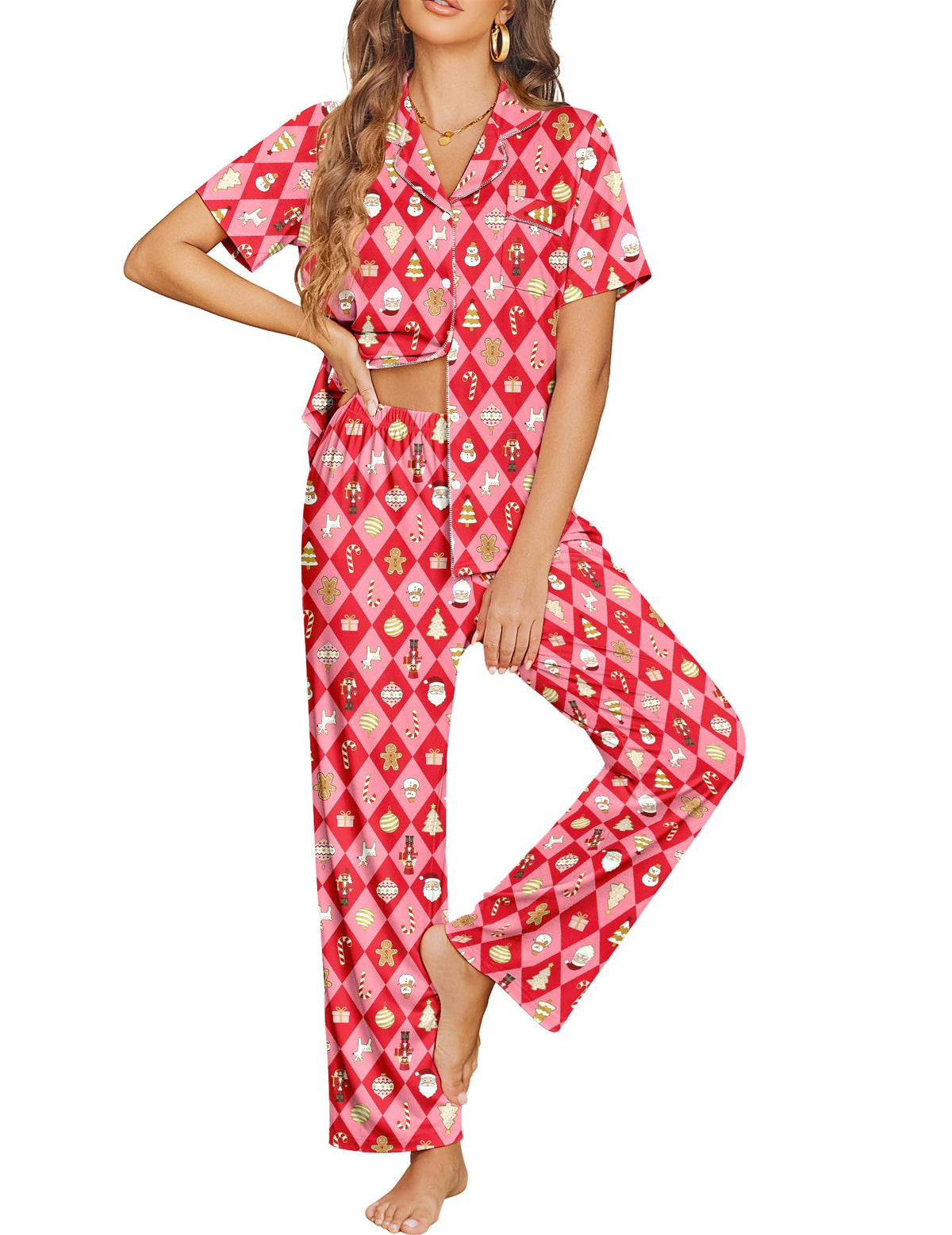 Ekouaer Womens Pajama Sets Button Down Lounge Sets 2 Piece Short Sleeve Pjs