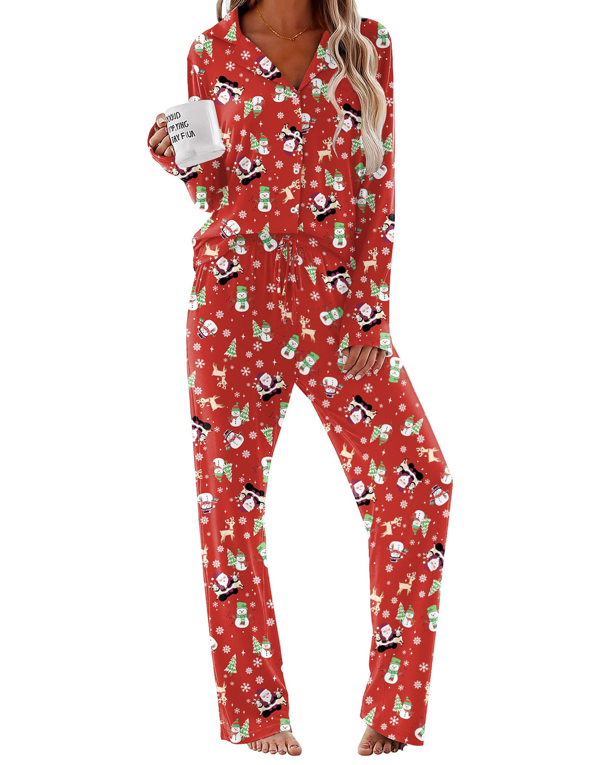 Ekouaer Pajamas for Women Set Button Up Pjs 2 Piece Long Sleeve Lounge Sets