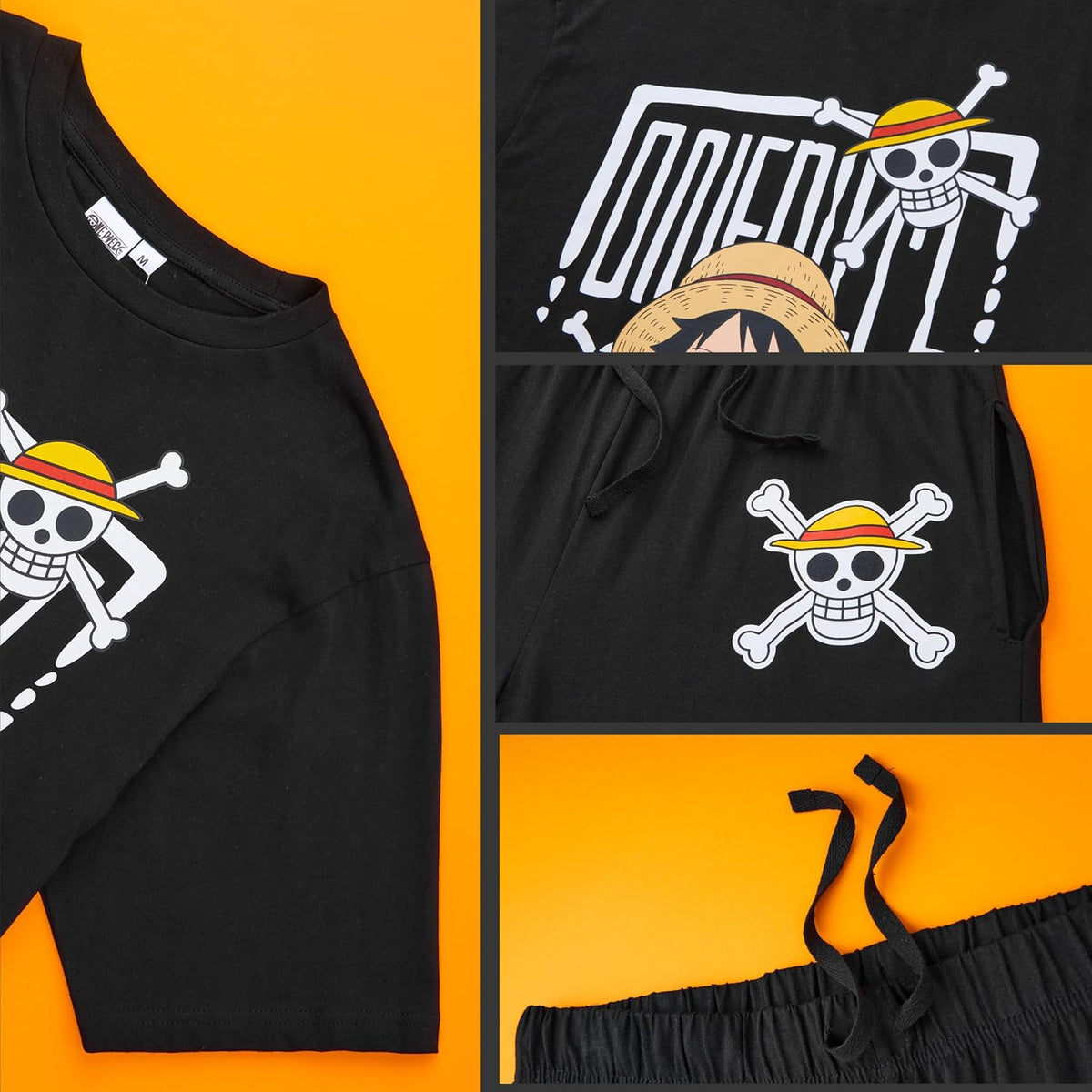 One Piece Pajama Set for Men, Teens, Cotton Lounge Set with Graphic Tee and Pajama Pants, Anime PJs Sleepwear, Gifts for Men