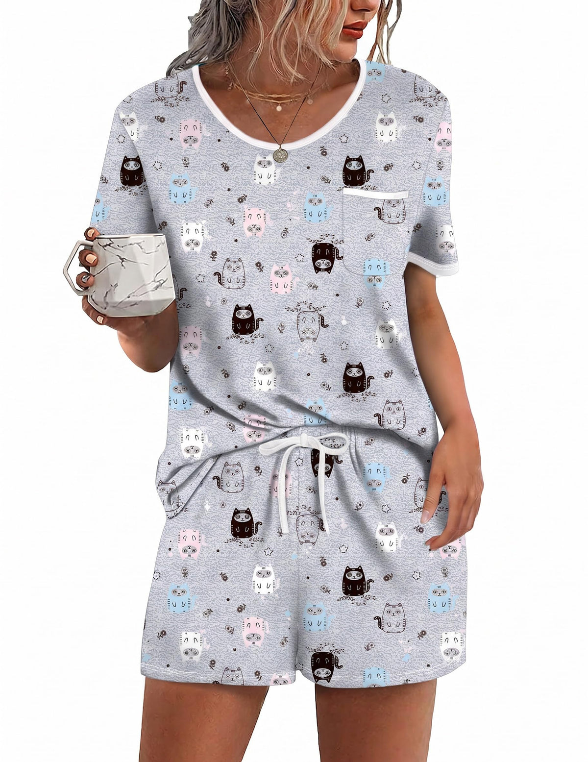 Ekouaer Pajamas for Womens Set 2 Piece Soft Sleepwear, Chest Pocket