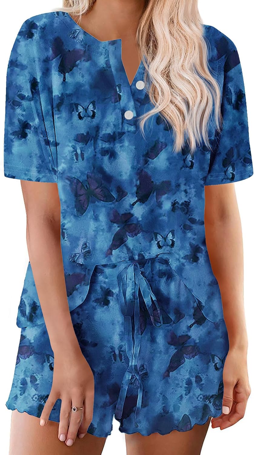 Ekouaer Pajamas Set for Women Short Sleeve Lounge Set 2 Piece Soft Cute Pjs