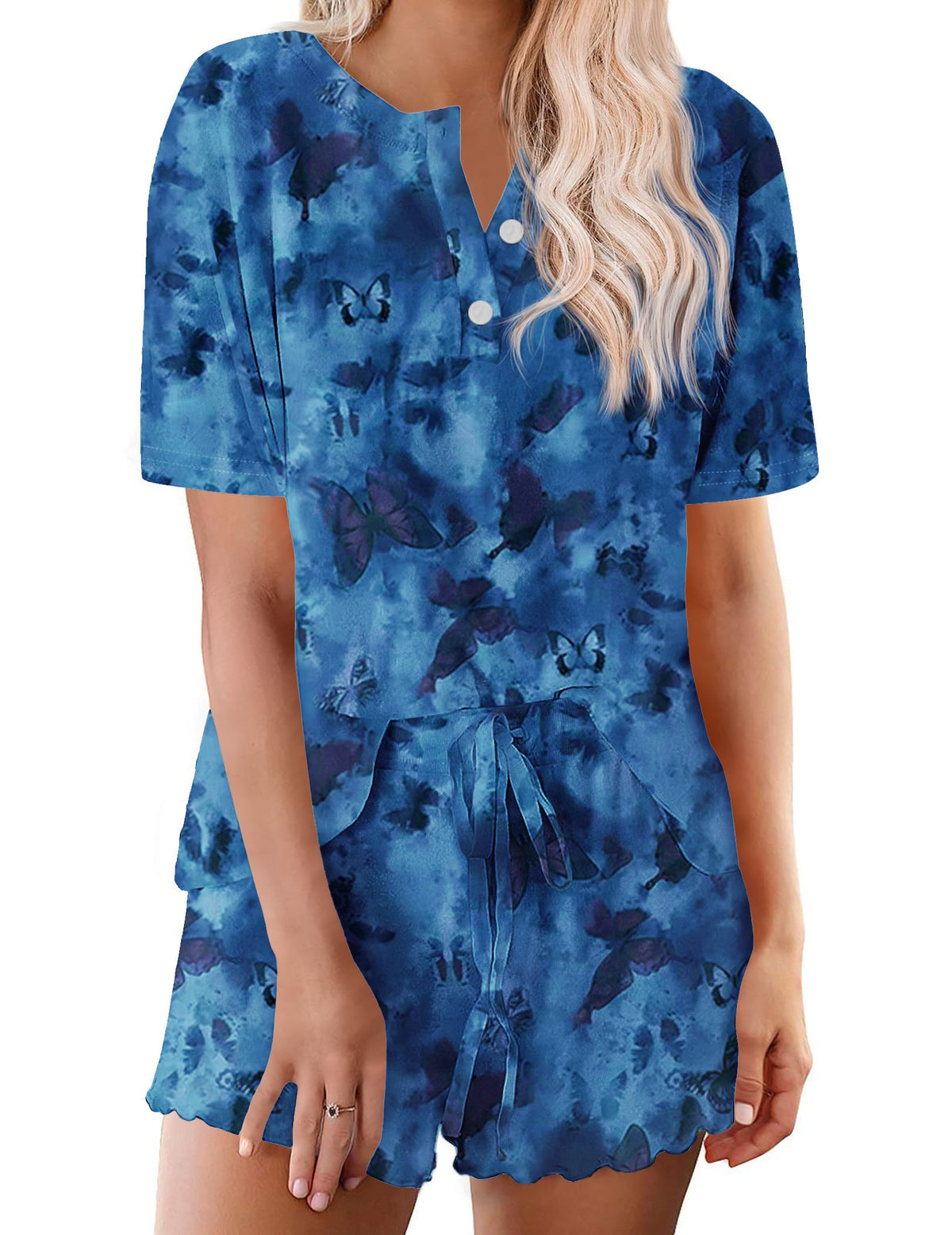 Ekouaer Pajamas Set for Women Short Sleeve Lounge Set 2 Piece Soft Cute Pjs
