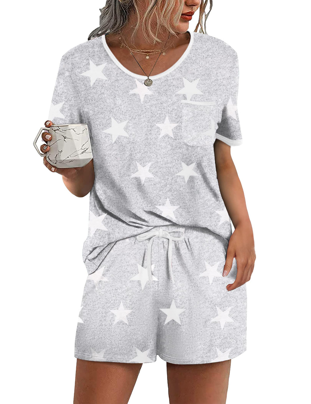 Ekouaer Pajamas for Womens Set 2 Piece Soft Sleepwear, Chest Pocket