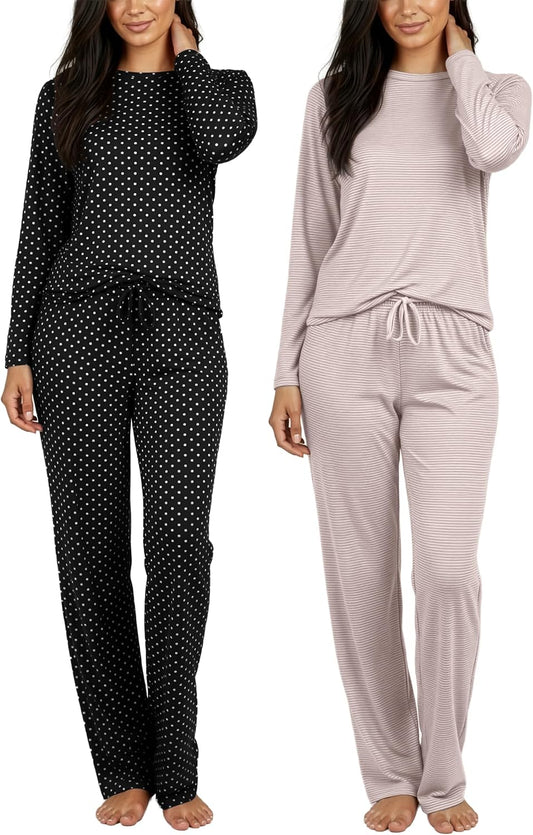 2 Pack Women's Pajama Sets Long Sleeve Sleepwear Comfy Cute Loungewear PJ