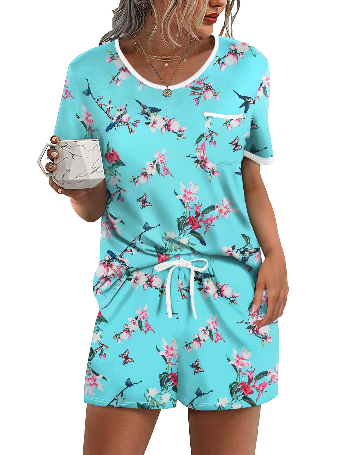 Ekouaer Pajamas for Womens Set 2 Piece Soft Sleepwear, Chest Pocket