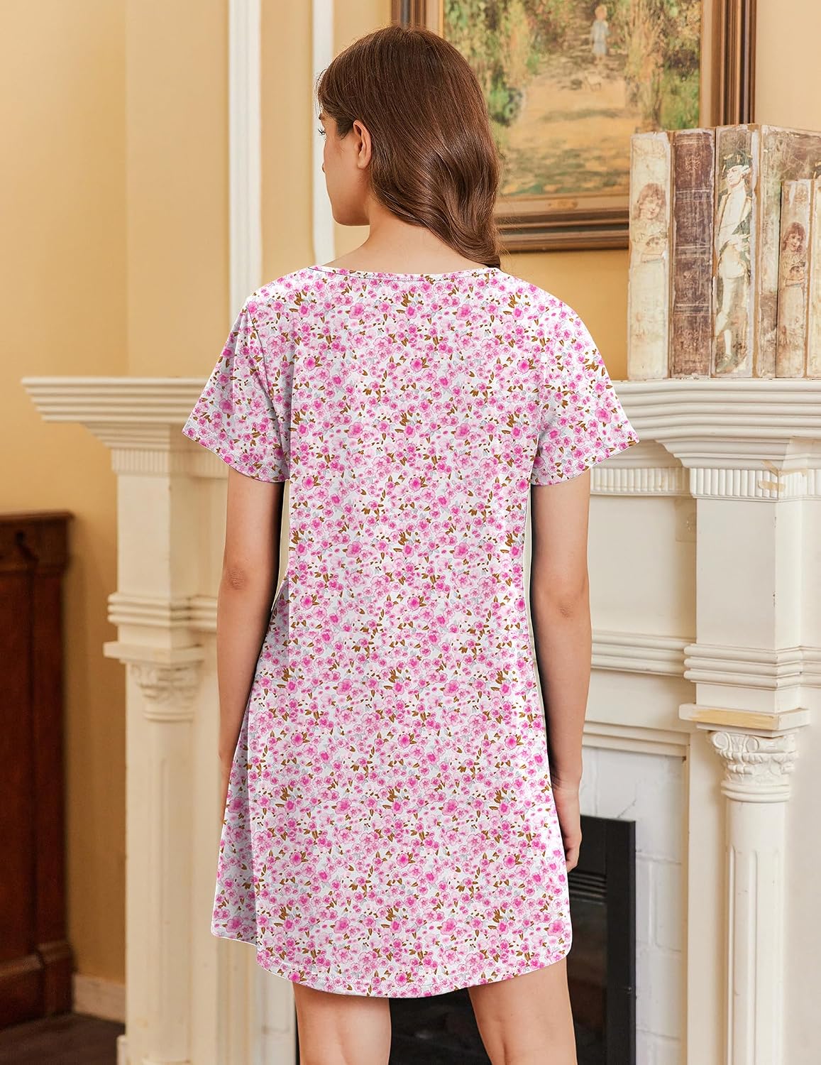 Ekouaer Cotton Nightgowns for Women Short Sleeve Sleepshirts Soft Sleepwear
